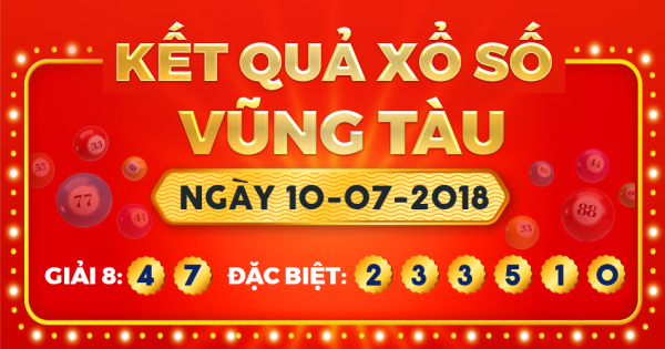 Kết quả xổ số Vũng Tàu ngày 10/7/2018