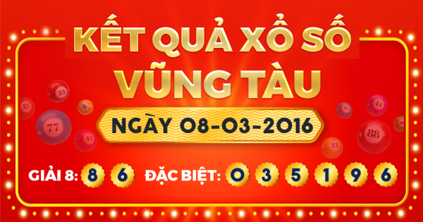Kết quả xổ số Vũng Tàu ngày 8/3/2016