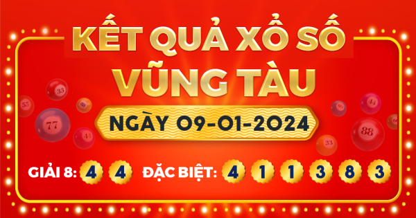 Kết quả xổ số Vũng Tàu ngày 9/1/2024